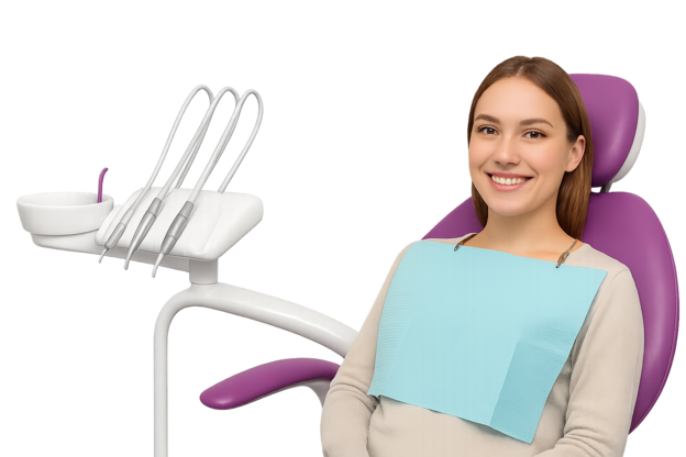 Pacientă în scaun stomatologic